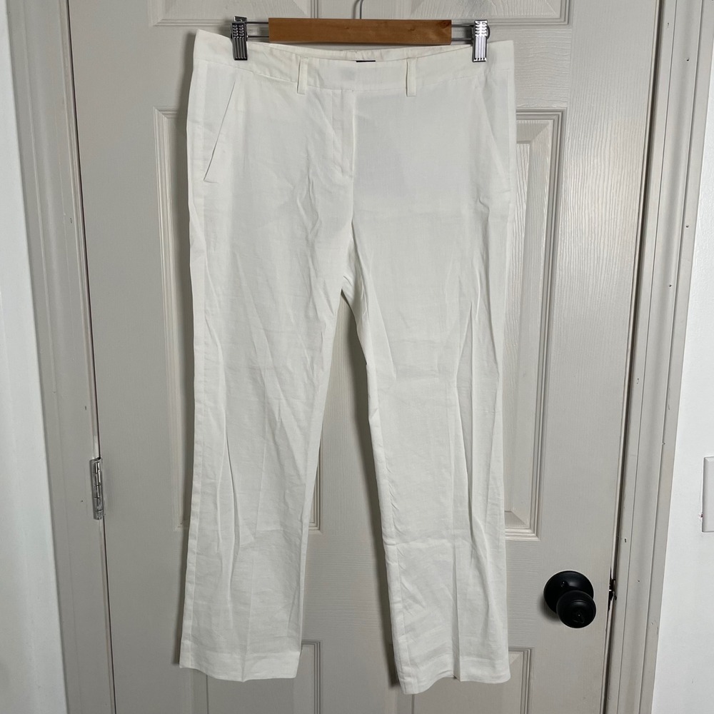 Theory Linen‎ Blend Trousers Women 6 White Slim Leg Dress Pants Quiet Luxury